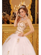 White Ball Gown Sweetheart Floor-length Tulle Appliques Quinceanera Dress