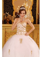 White Ball Gown Sweetheart Floor-length Tulle Appliques Quinceanera Dress