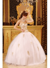 White Ball Gown Sweetheart Floor-length Tulle Appliques Quinceanera Dress