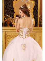 White Ball Gown Sweetheart Floor-length Tulle Appliques Quinceanera Dress