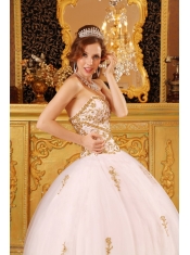 White Ball Gown Sweetheart Floor-length Tulle Appliques Quinceanera Dress