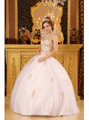 White Ball Gown Sweetheart Floor-length Tulle Appliques Quinceanera Dress