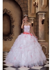 White Ball Gown Sweetheart Strapless Floor-length Organza Embroidery Quinceanera Dress
