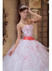 White Ball Gown Sweetheart Strapless Floor-length Organza Embroidery Quinceanera Dress