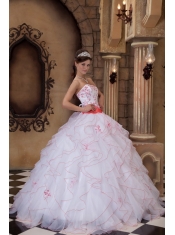 White Ball Gown Sweetheart Strapless Floor-length Organza Embroidery Quinceanera Dress