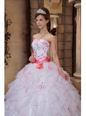 White Ball Gown Sweetheart Strapless Floor-length Organza Embroidery Quinceanera Dress