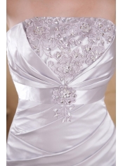 White Column Strapless Court Train Satin Appliques and Ruch Prom Dress