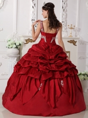 Wine Red Ball Gown Scoop Floor-length Taffeta Beading Quinceanera Dress