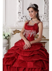 Wine Red Ball Gown Scoop Floor-length Taffeta Beading Quinceanera Dress