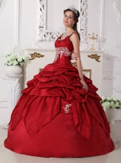 Wine Red Ball Gown Scoop Floor-length Taffeta Beading Quinceanera Dress