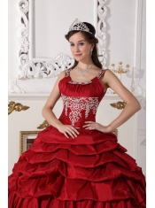 Wine Red Ball Gown Scoop Floor-length Taffeta Beading Quinceanera Dress