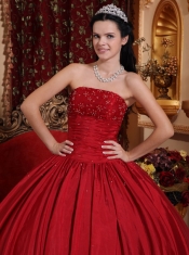 Wine Red Ball Gown Strapless Floor-length Taffeta Beading Quinceanera Dress