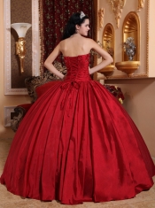 Wine Red Ball Gown Strapless Floor-length Taffeta Beading Quinceanera Dress