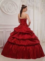 Wine Red Ball Gown Strapless Floor-length Taffeta Ruffles Quinceanera Dress