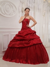 Wine Red Ball Gown Strapless Floor-length Taffeta Ruffles Quinceanera Dress