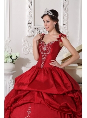 Wine Red Ball Gown Straps Floor-length Taffeta Embroidery Sweet 16 Dress