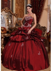 Wine Red Ball Gown Sweetheart Floor-length Taffeta Appliques Quinceanera Dress