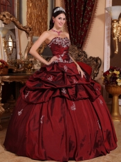 Wine Red Ball Gown Sweetheart Floor-length Taffeta Appliques Quinceanera Dress