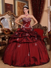 Wine Red Ball Gown Sweetheart Floor-length Taffeta Appliques Quinceanera Dress