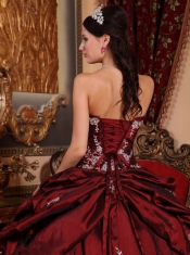 Wine Red Ball Gown Sweetheart Floor-length Taffeta Appliques Quinceanera Dress