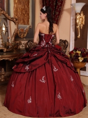 Wine Red Ball Gown Sweetheart Floor-length Taffeta Appliques Quinceanera Dress