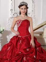 Wine Red Ball Gown Sweetheart Floor-length Taffeta Beading Quinceanera Dress