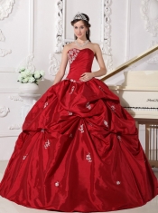 Wine Red Ball Gown Sweetheart Floor-length Taffeta Beading Quinceanera Dress