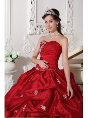 Wine Red Ball Gown Sweetheart Floor-length Taffeta Beading Quinceanera Dress