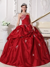 Wine Red Ball Gown Sweetheart Floor-length Taffeta Beading Quinceanera Dress