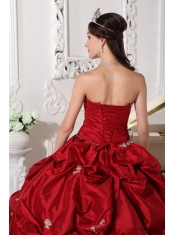 Wine Red Ball Gown Sweetheart Floor-length Taffeta Beading Quinceanera Dress