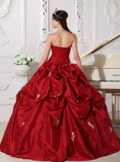 Wine Red Ball Gown Sweetheart Floor-length Taffeta Beading Quinceanera Dress