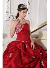 Wine Red Ball Gown Sweetheart Floor-length Taffeta Beading Quinceanera Dress