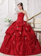 Wine Red Ball Gown Sweetheart Floor-length Taffeta Beading Quinceanera Dress