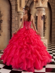 Wonderful Ball Gown Sweetheart Floor-length Ruffles Organza Coral Red Quinceanera Dress