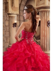 Wonderful Ball Gown Sweetheart Floor-length Ruffles Organza Coral Red Quinceanera Dress