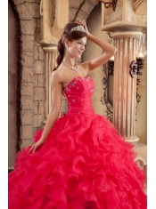 Wonderful Ball Gown Sweetheart Floor-length Ruffles Organza Coral Red Quinceanera Dress