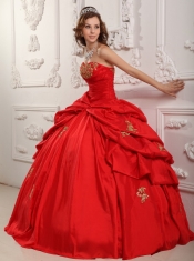 Wonderful Ball Gown Sweetheart Floor-length Taffeta Appliques Red Quinceanera Dress