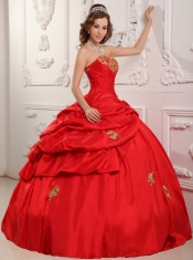 Wonderful Ball Gown Sweetheart Floor-length Taffeta Appliques Red Quinceanera Dress