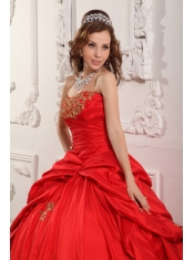 Wonderful Ball Gown Sweetheart Floor-length Taffeta Appliques Red Quinceanera Dress