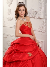 Wonderful Ball Gown Sweetheart Floor-length Taffeta Appliques Red Quinceanera Dress