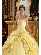 Yellow Ball Gown Floor-length Taffeta and Tulle Beading Quinceanera Dress