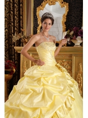 Yellow Ball Gown Floor-length Taffeta and Tulle Beading Quinceanera Dress