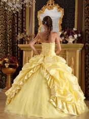 Yellow Ball Gown Floor-length Taffeta and Tulle Beading Quinceanera Dress
