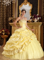 Yellow Ball Gown Floor-length Taffeta and Tulle Beading Quinceanera Dress