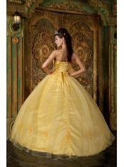 Yellow Ball Gown Strapless Floor-length Appliques Organza Quinceanera Dress