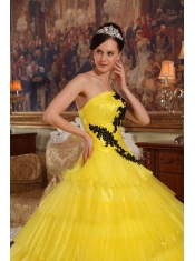 Yellow Ball Gown Strapless Floor-length Organza Appliques Quinceanera Dress