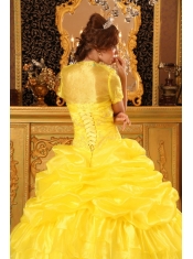 Yellow Ball Gown Strapless Floor-length Organza Appliques Quinceanera Dress