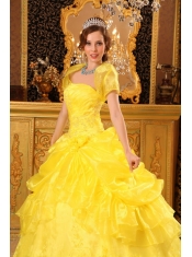 Yellow Ball Gown Strapless Floor-length Organza Appliques Quinceanera Dress