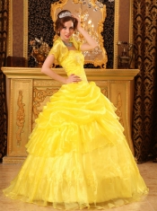 Yellow Ball Gown Strapless Floor-length Organza Appliques Quinceanera Dress