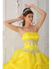 Yellow Ball Gown Strapless Floor-length Organza Beading and Ruffles Quinceanera Dress